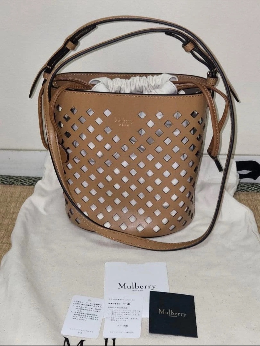 Mulberry Tan Leather Perforated Bucket Bag